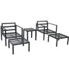 Outdoor Patio 5-piece Aluminum Alloy Conversation Set Sofa Set with Coffee Table and Stools for Poolside, Garden,Black Frame+Gray Cushion