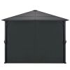 Gazebo with Curtain Aluminum 9.8'x9.8' Black