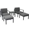 Outdoor Patio 5-piece Aluminum Alloy Conversation Set Sofa Set with Coffee Table and Stools for Poolside, Garden,Black Frame+Gray Cushion