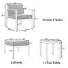 Outdoor Patio 5-piece Aluminum Alloy Conversation Set Sofa Set with Coffee Table and Stools for Poolside, Garden,Black Frame+Gray Cushion