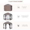 144x144 Inch Round Outdoor Gazebo, Patio Dome Gazebo Canopy Shelter with Double Roof, Netting Sidewalls and Curtains, Zippered Doors AS