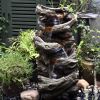 Indoor Outdoor 5-Tier Floor Rack Water Fall Fountain with White LED Light for Patio Yard Garden Lawn
