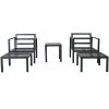 Outdoor Patio 5-piece Aluminum Alloy Conversation Set Sofa Set with Coffee Table and Stools for Poolside, Garden,Black Frame+Gray Cushion