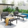 Outdoor Patio 5-piece Aluminum Alloy Conversation Set Sofa Set with Coffee Table and Stools for Poolside, Garden,Black Frame+Gray Cushion