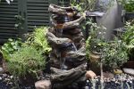 Indoor Outdoor 5-Tier Floor Rack Water Fall Fountain with White LED Light for Patio Yard Garden Lawn