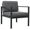 Outdoor Patio 5-piece Aluminum Alloy Conversation Set Sofa Set with Coffee Table and Stools for Poolside, Garden,Black Frame+Gray Cushion