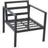 Outdoor Patio 5-piece Aluminum Alloy Conversation Set Sofa Set with Coffee Table and Stools for Poolside, Garden,Black Frame+Gray Cushion